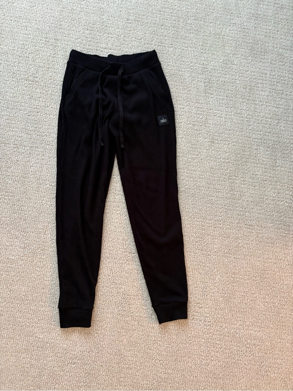 ALO Yoga Black Ribbed Joggers with Drawstring